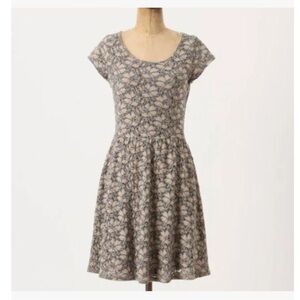Deletta Anthropologie Brown Gray Brushed Terra Floral Lace Dress Princess Cut